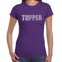 Glitter t-shirt paars Topper rhinestones steentjes voor dames - Glitter shirt/ outfit