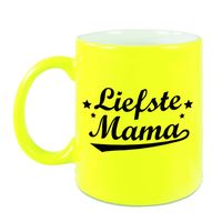 Liefste mama cadeau mok / beker neon geel voor Moederdag 330 ml - feest mokken - thumbnail