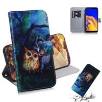 Olieverf uil patroon gekleurde tekening horizontale Flip lederen case voor Galaxy J4 Plus met houder & card slots & portemonnee