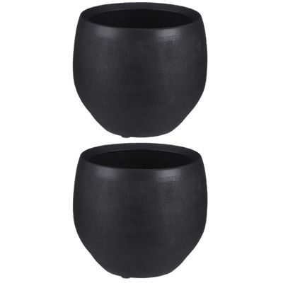 2x stuks bloempot in het mat zwart keramiek voor kamerplant H18 x D17 cm