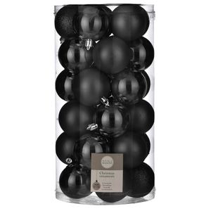 30x stuks kunststof kerstballen zwart 6 cm   -