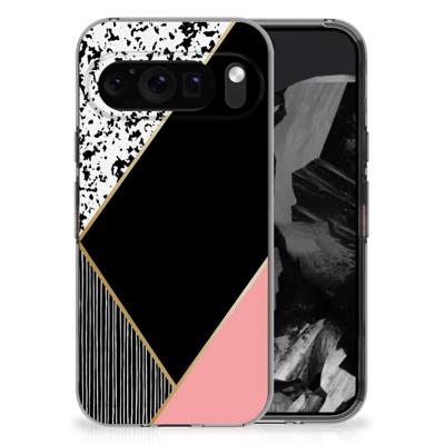Google Pixel 9 Pro XL | TPU Hoesje | Zwart Roze Vormen