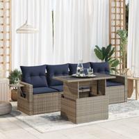 5-delige Loungeset met kussens poly rattan acacia zwart