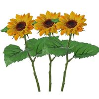 3x Gele kunst zonnebloemen kunstbloemen 35 cm decoratie - Kunstbloemen - thumbnail