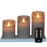 Anna's Collection Oplaadbare LED kaarsen - 3x - lichtgrijs - oplaadstation - stompkaarsen