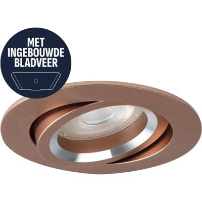 Spot Armatuur GU10 - Pragmi Mark - GU10 Inbouwspot met Bladveren - Rond - Kantelbaar - Rosé Goud - Aluminium - Ø82mm
