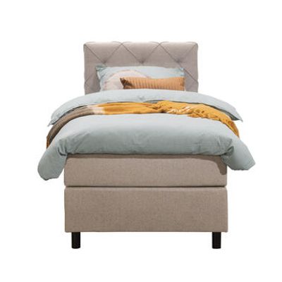 Boxspring Liv geruit - beige - 90x200 cm - ronde poot - Leen Bakker