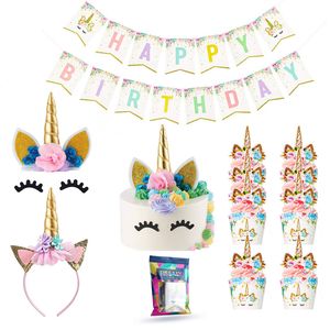 Fissaly® 53 Stuks Gouden Eenhoorn Verjaardag Decoratie Versiering – Unicorn – Kinderfeest – feest