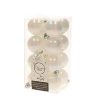 Decoris kleine kerstballen - 32x st - wit parelmoer - 4 cm - kunststof - onbreekbare kerstballen