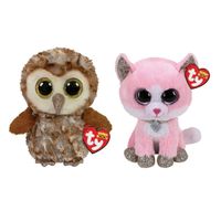 Ty - Knuffel - Beanie Boo's - Percy Owl & Fiona Pink Cat