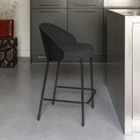 Dutchbone Barkruk 'Rodin' Essenhout en Bouclé, kleur Zwart (zithoogte 65cm)