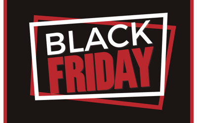 Black Friday zwart vinyl tapijt met wit en rood