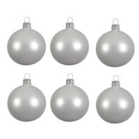 Kerstballen set - 12x stuks - winter wit - glas - 6 cm - mat - kerstversiering - zilveren ophanglint - thumbnail