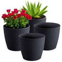 Plantenpot/Bloempot - 4x - antraciet - geribbeld - D16 x H14 cm - kunststof - binnen/buiten