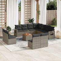 12-delige Loungeset met kussens poly rattan grijs