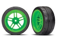 Traxxas - Tires and wheels, assembled, glued (split-spoke green wheels, 1.9" Response tires) (extra wide, rear) (2) (VXL rated) (TRX-8374G)