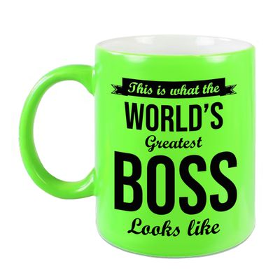 Worlds Greatest Boss cadeau koffiemok / theebeker neon groen 330 ml