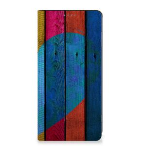 Motorola Moto G53 Book Wallet Case Wood Heart - Cadeau voor je Vriend