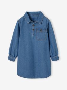 Denim meisjeshemdjurk met knoopsluiting middenblauw