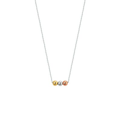 Ketting Bolletjes Tricolor geel-wit en rosegoud 40-42-44 cm