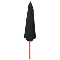 The Living Store Parasol met houten paal 350 cm zwart - Parasol