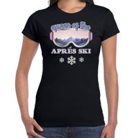 Apres ski t-shirt voor dames - Queen of the apres ski - zwart - apres ski/wintersport - skien