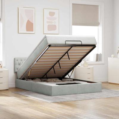 Ottoman bed met matras 140x200cm fluweel lichtgrijs