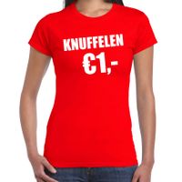 Fun t-shirt knuffelen 1 euro rood voor dames - thumbnail