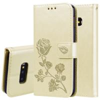 Rose reliëf horizontale Flip PU lederen case voor Galaxy S10e met houder & kaartsleuven & portemonnee (goud)