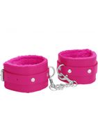 Ouch! Plush Leather Hand Cuffs - Pink - thumbnail