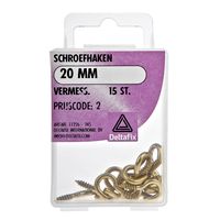 Deltafix Schroefhaken - 15x - vermessingd metaal - 20 mm - ijzerwaren