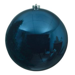 5x Grote donkerblauwe kerstballen van 14 cm glans van kunststof