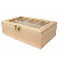 Theedoos - 6-vaks - naturel - hout - 18 x 12 x 5 cm - theekist - onbedrukt