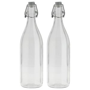 Cuisine Elegance set van 2x stuks weckflessen transparant beugeldop glas van 1 liter - Weckpotten