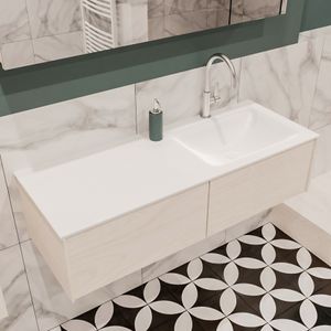 Mondiaz Lush Cloud badmeubel underlayment 120 cm 2 lades solid surface enkele spoelbak rechts 1 kraangat