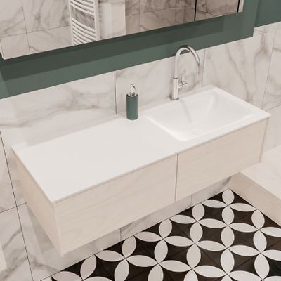 Mondiaz Lush Cloud badmeubel underlayment 120 cm 2 lades solid surface enkele spoelbak rechts 1 kraangat