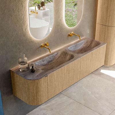 Badmeubel Mondiaz Kurve-Dlux | 165 cm | Meubelkleur Oak | Wastafelkleur Oza | Solid surface | Dubbel / Rechts spoelbak | Zonder kraangat(en)