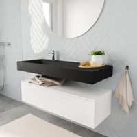 Mondiaz Alan badmeubel 120 cm talc 1 lade vrijhangend wastafel links 1 kraangat zwart