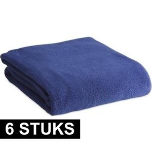 Fleece deken/plaid - 6x - blauw - 120 x 150 cm - Polyester fleece - 180 gram - lekker warm kleedje