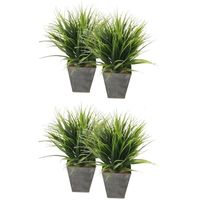 4x stuks Grass Bush kunstplanten in zinken pot 30 cm