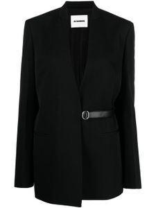 Jil Sander blazer ceinturé à design sans col - Noir