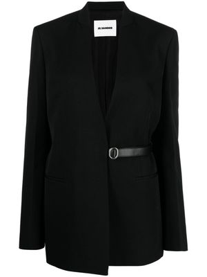 Jil Sander blazer ceinturé à design sans col - Noir