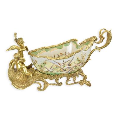 A BRONZE MOUNTED PORCELAIN PLANTER