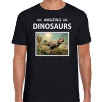 T-rex dinosaurus t-shirt met dieren foto amazing dinosaurs zwart voor heren - thumbnail