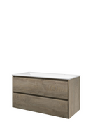 Proline polystone Elegant wastafelonderkast met 2 lades en polystone wastafel met 2 kraangaten 100 x 54,5 x 46 cm, raw oak / mat wit - thumbnail
