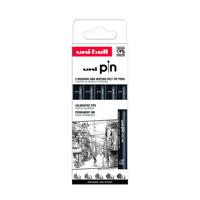Fineliner uni-ball pin asp009 set à 5 breedtes zw