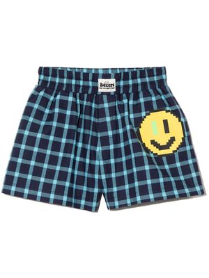 Natasha Zinko Kids boxer à imprimé Pixel Smiley - Bleu