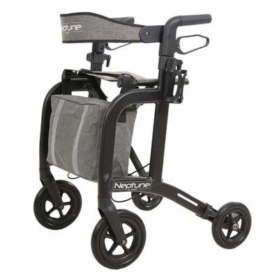 Rollator Neptune lichtgewicht (7,1 kg) | Incl. Fleshouder, Stokhouder, Rugband en tas | Mat-zwart | PR30265-BK | Able2