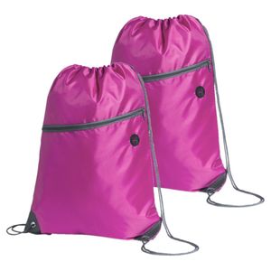 Sport gymtas/rugtas/draagtas - 2x - roze met rijgkoord 34 x 44 cm van polyester