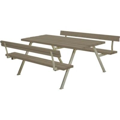 Picknicktafel Tuin Alpha Grijs Bruin 2 Rugleuningen